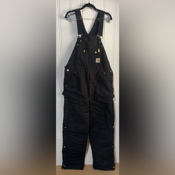 CARHARTT Cotton Insulated Quilted Bib Overalls Black size 38x 34 - Picture 1 of 12